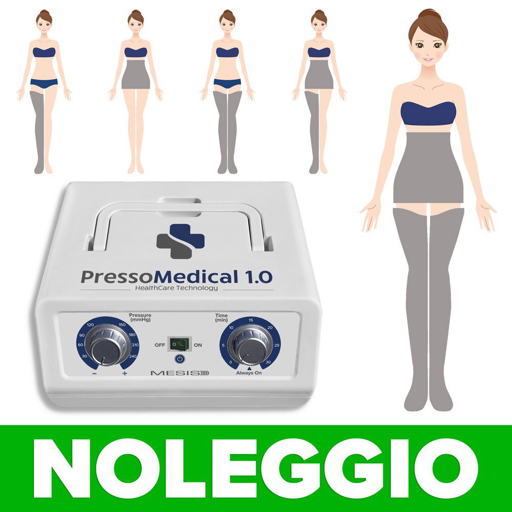 Noleggio pressoterapia medicale PressoMedical 1.0, affitto con 2 gambali e fascia addominale, consegna in tutta Italia